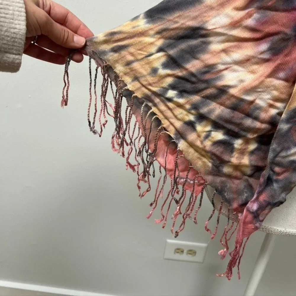 Brightly Twisted Tie Dye Rectangle Scarf Shawl Wrap Tassel Hippie Boho Artsy